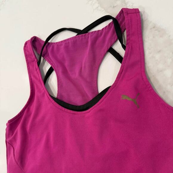 Puma Strappy Racerback Performance Tank Top Women's XS Pink Adjustable Shelf Bra - Picture 3 of 10